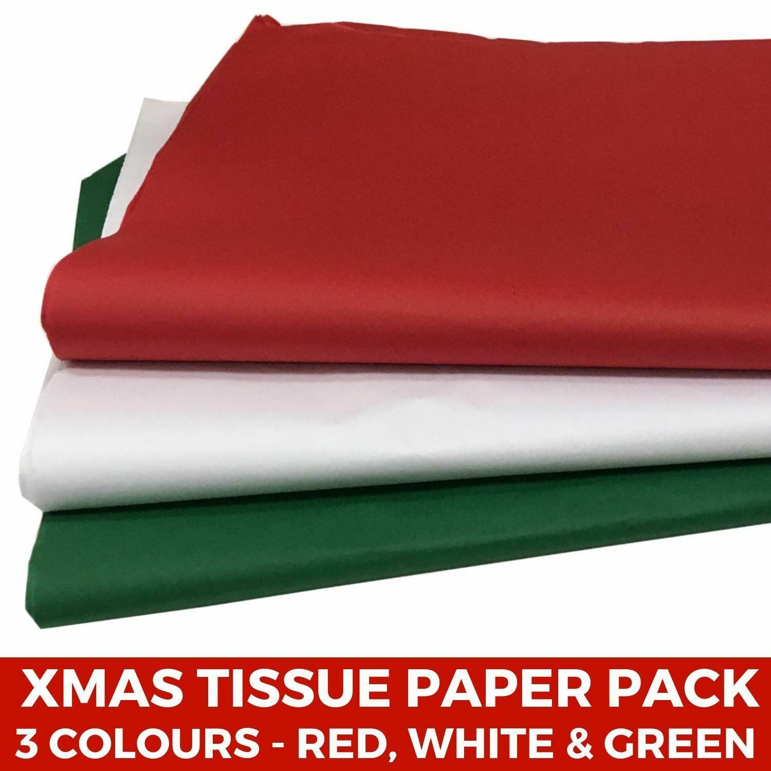 Christmas Tissue Paper Pack - Red Green White Festive Wrapping Acid Free Xmas