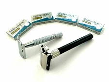 2 PCS OLD FASHION VINTAGE SAFETY RAZORS WITH 20 DOUBLE EDGE RAZOR BLADES SET NEW