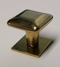 3/4" Solid Polished Brass Square knob pull back plate rustic desk small cabinet 