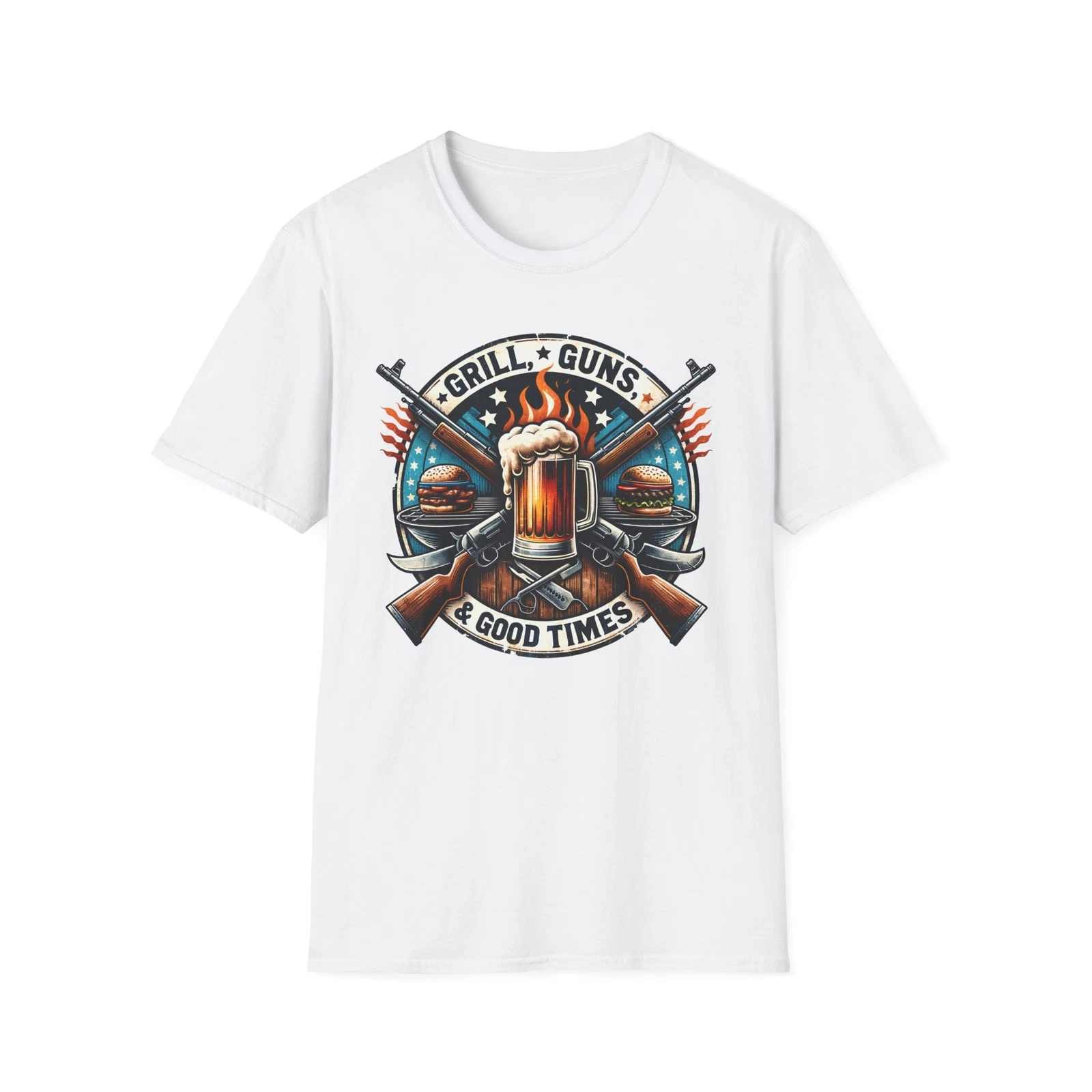 Grill Guns & Good Times T-Shirt Camping, BBQ, Gift for Dad, Father's Day