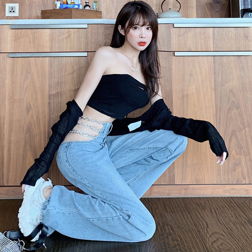Lady Denim Pants Trousers Wide Leg Sexy 