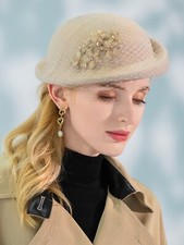 Camel Wool Felt Fascinators Hats For Women Ladies With Veil Flower Tea Party Hat