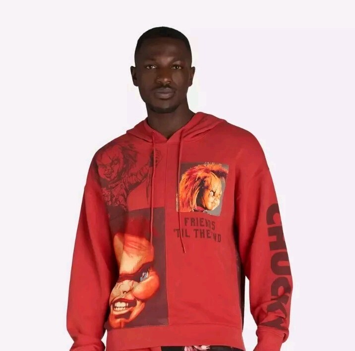 NWT Chucky Childs Play Hoodie Pullover Horror Graphics,Red Men's