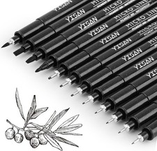 YISAN 12 Fineliner Stifte Set, Schwarz Filzstiften, Tusche-Stift, Pigment Liner