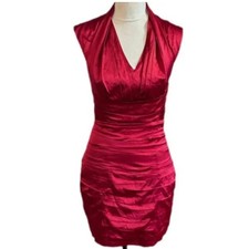 Express Womens Sexy Red Satin Ruched Cocktail Holiday Party Mini Dress Size 2