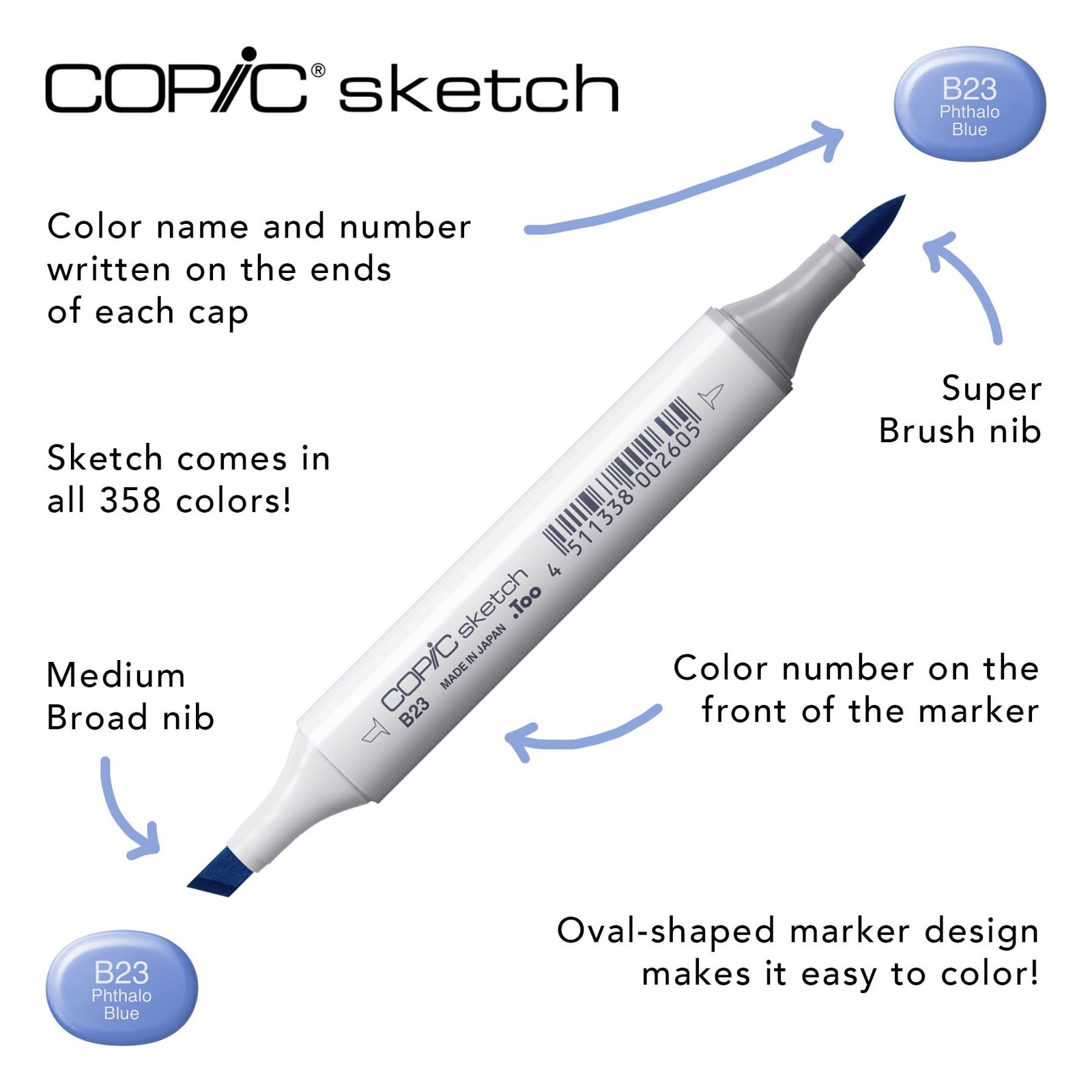 Copic Sketch Alcohol Markers, 6 Color Dual Tip Art Marker Set &ndash; Blendable Bru...