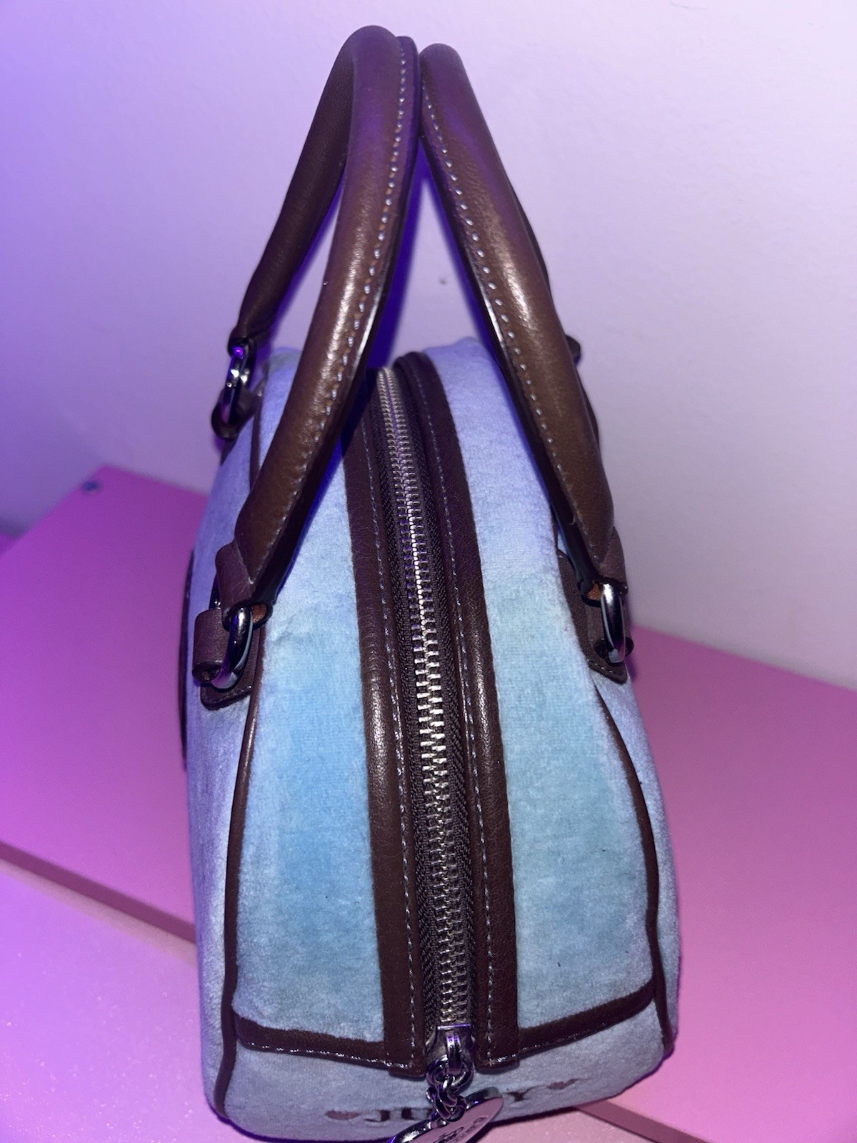 RARE Vintage Juicy Couture Velour Bowler Bag Purse Handbag Blue Brown Y2K 2000s image 8