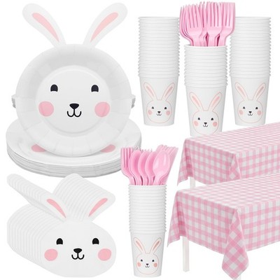 147 Pcs Bunny Birthday Decorations Easter Tableware Party Supplies Serves 24