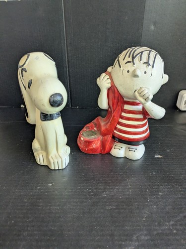 VINTAGE Snoopy Bank Linus Candle Holder MCM Chalkware Figures Japan & Hallmark