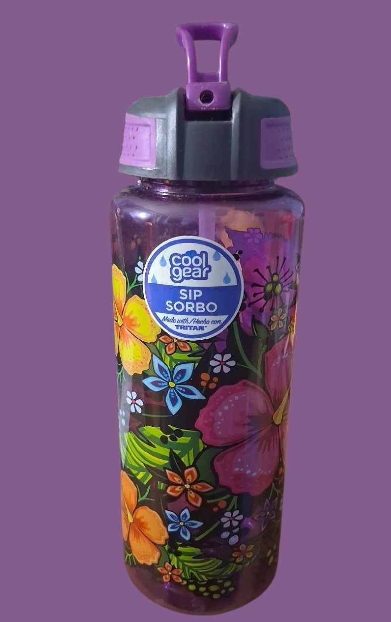 With Lid Purple Hawaiian Floral Plastic 32 Ounce