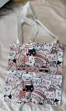 Cute Canvas Cat Tote Bag Print On Both Sides 14"