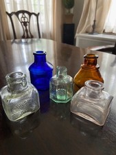 Mixed Antique lot of 5 different colored ink bottles