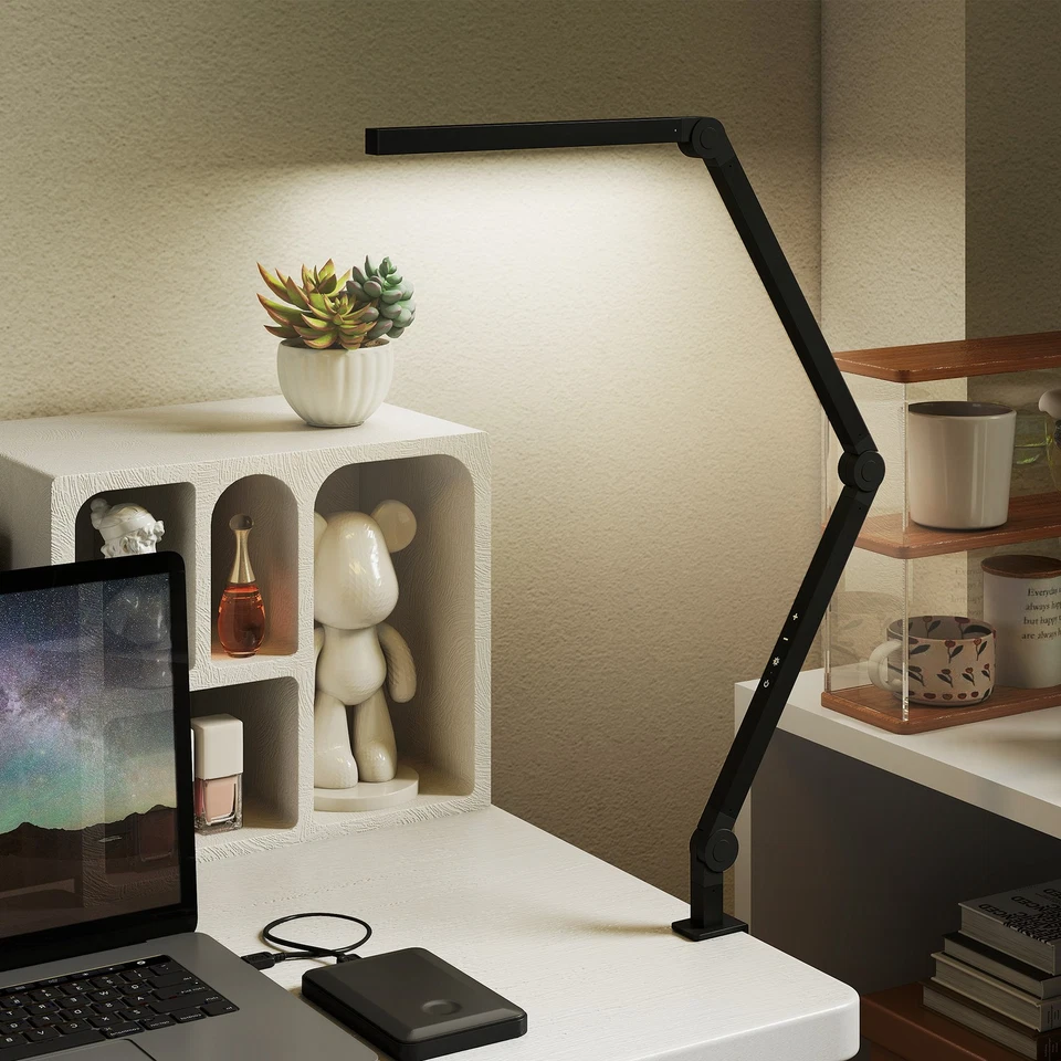 HOMCOM Lampada da Scrivania Dimmerabile con Morsetto e Braccio Regolabile Nero - Immagine 3 di 4
