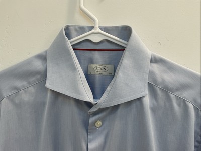 Eton Slim Fit Signature Twill Dress Shirt Blue Button Up L/S Cotton Men 42  16.5 | eBay