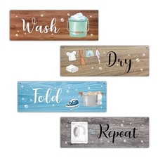 Fahdatzh 4 Pieces Laundry Room Decor, Funny Laundry Room Sign, Wooden Rustic