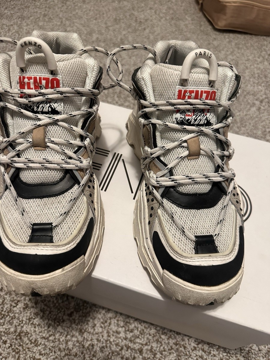 KENZO Inka Low Top Sneaker White Black Beige Mesh Nubuck Logo Lace