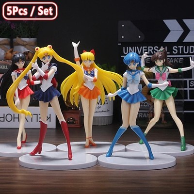 5PCS Sailor Moon Anime Figure Set Usagi Rei Ami Minako PVC Action Dolls USA
