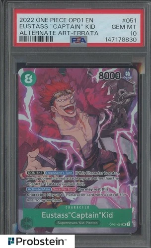 2022 One Piece OP01 EN #051 Eustass ''Captain'' Kid ALT ART-ERRATA PSA 10