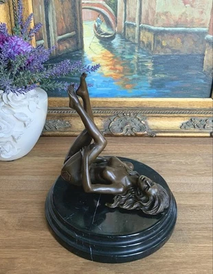 Bronzefigur Jungfrau Bronze Skulptur Frau Statue Akt Venus Erotik Deko Kunst - Bild 1 von 4