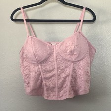Pink Feminine Lace Romantic Coquette Dollette Girly Corset Camisole Top XL