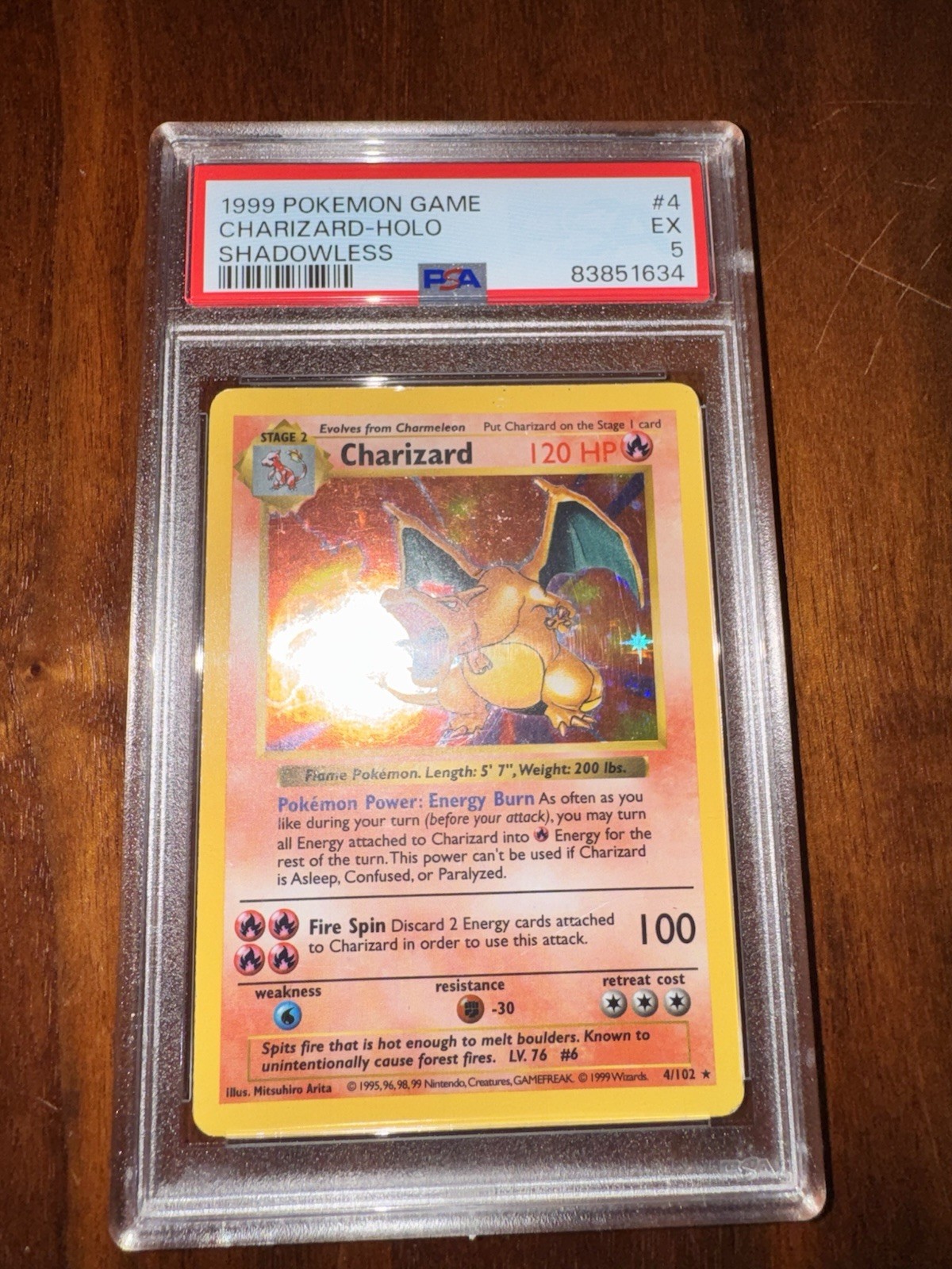 Pokémon TCG Holo Charizard Base Set Shadowless, PSA 5, Clean Copy English view 4