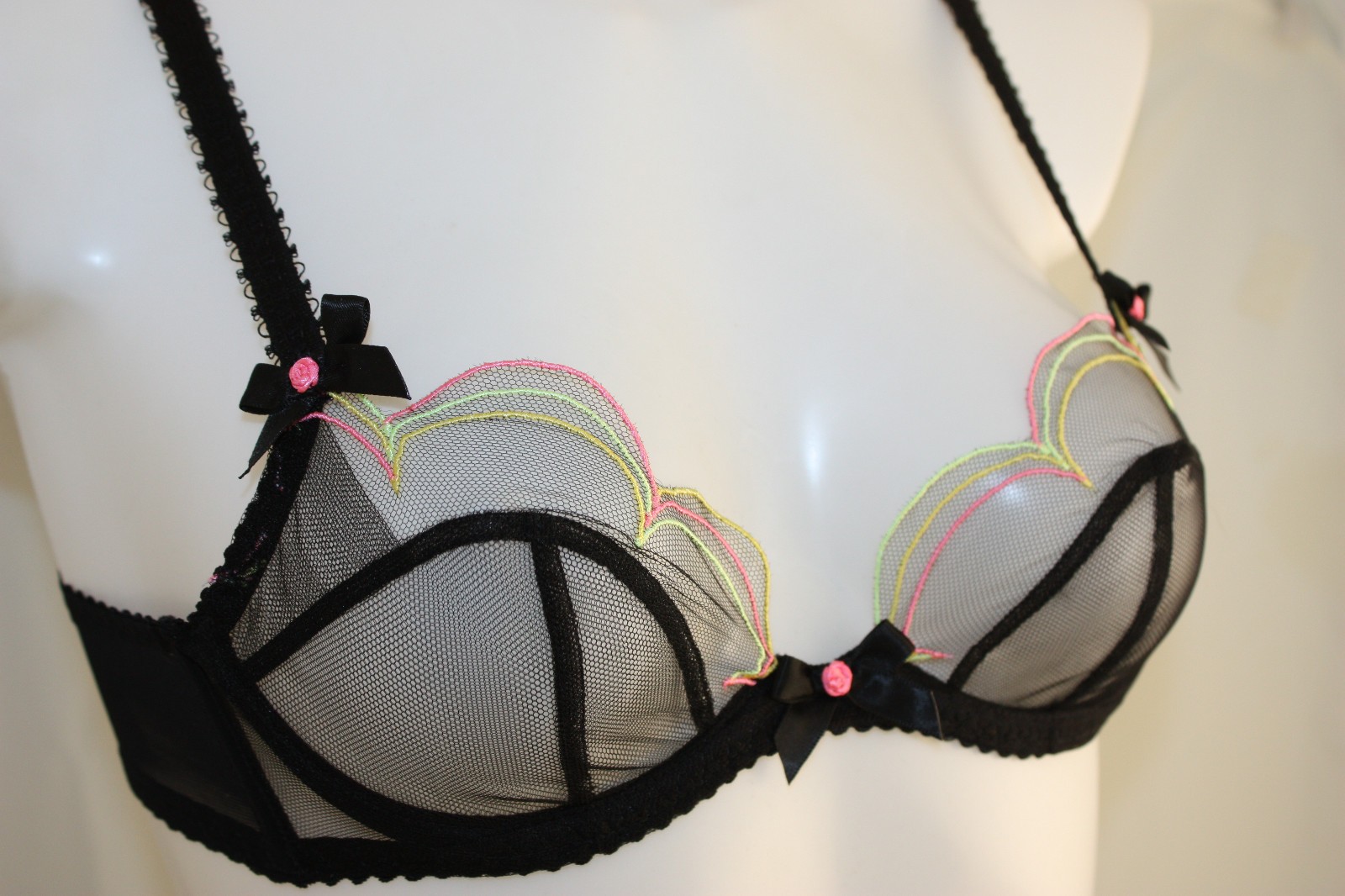 Agent Provocateur ~LORNA ~ sheer plunge bra BNWT UK 32B black/rainbow