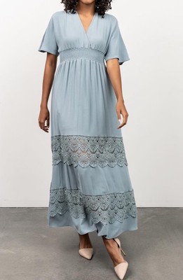 Baltic Born Vera Boho Maxi Dress Cutout Bottom Flutter Sleeve Blue New Medium M