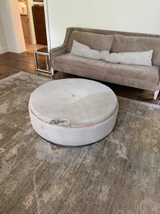 Serena & Lily Round Beige Fabric Ottoman Tufted Foam-Filled Fully Assembled