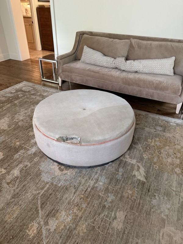 Serena & Lily Round Beige Fabric Ottoman Tufted Foam-Filled Fully Assembled