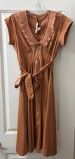 Vintage 70s Joseph Magnin Prairie Midi Dress Brown Ruffle Size A1