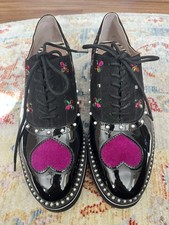 Betsy Johnson Black Patent Shoes W Velvet Heart And Sparkles 9.5
