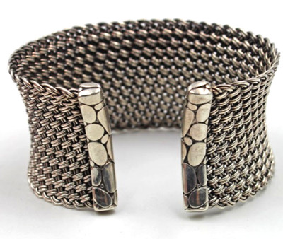 John Hardy Sterling Silver Woven Basket Weave Mesh Wide Cuff Bracelet 78.4g  Bag