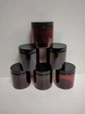 Six 8 oz Amber Plastic Jars with Lids 