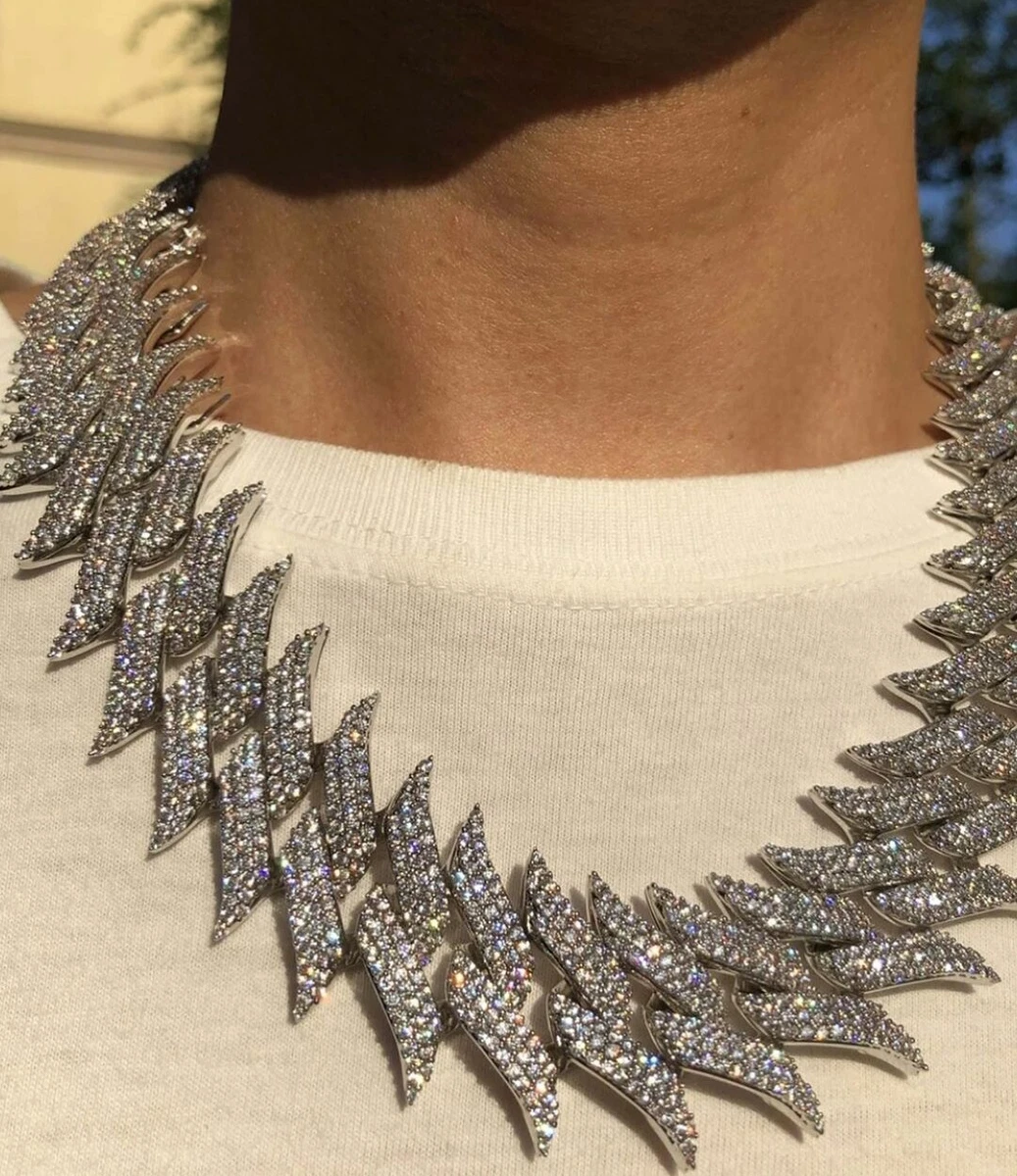 Men s 30 mm Width Spike Cuban Chain Necklace with 22