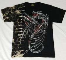 Fantasía Futurista Robot Dragón Tie Dye Tachonado Doble Cara Gráfico Camisa Hombres S