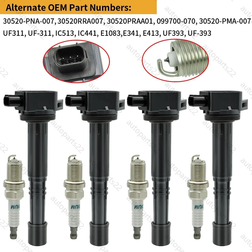Bobinas de ignição 4X OEM + 4X velas de ignição para Honda Accord CR-V Element 2.4L UF311 - Imagem 2 de 4
