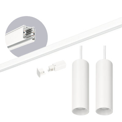 Schienensystem Komplett-Set, 1x2 m Schiene 2x Pendelleuchte Weiß