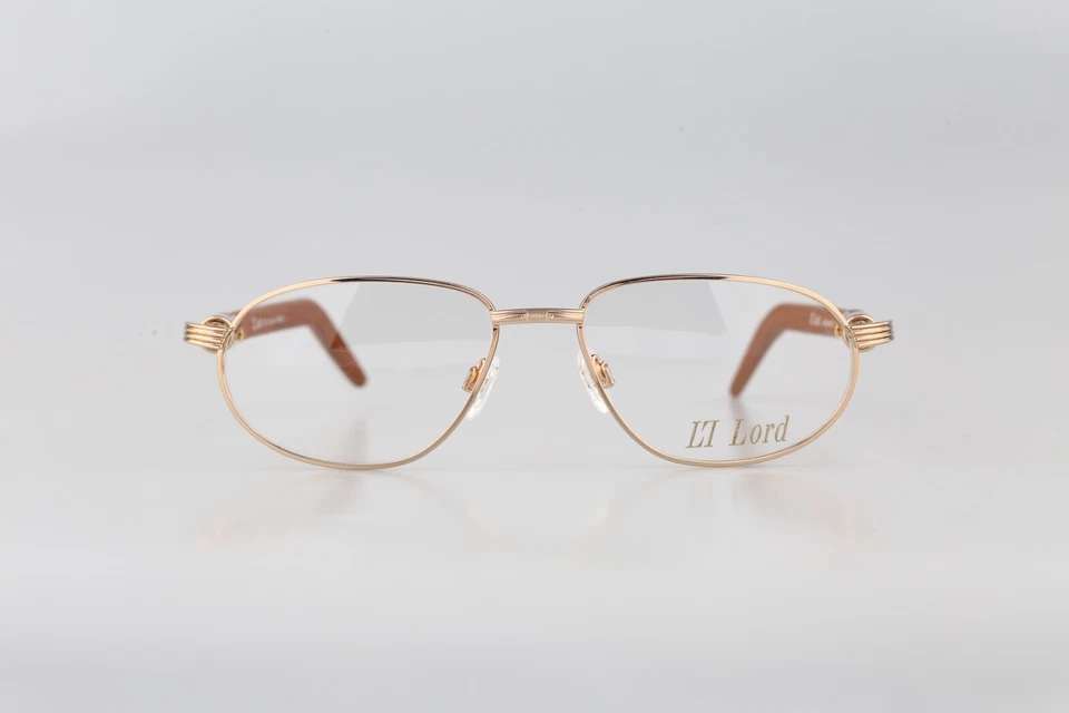 Lord 7013 6, Vintage años 90 oro y madera genuina templos ovalados marcos de gafas Nuevo de Lote Antiguo Foto 3 de 4