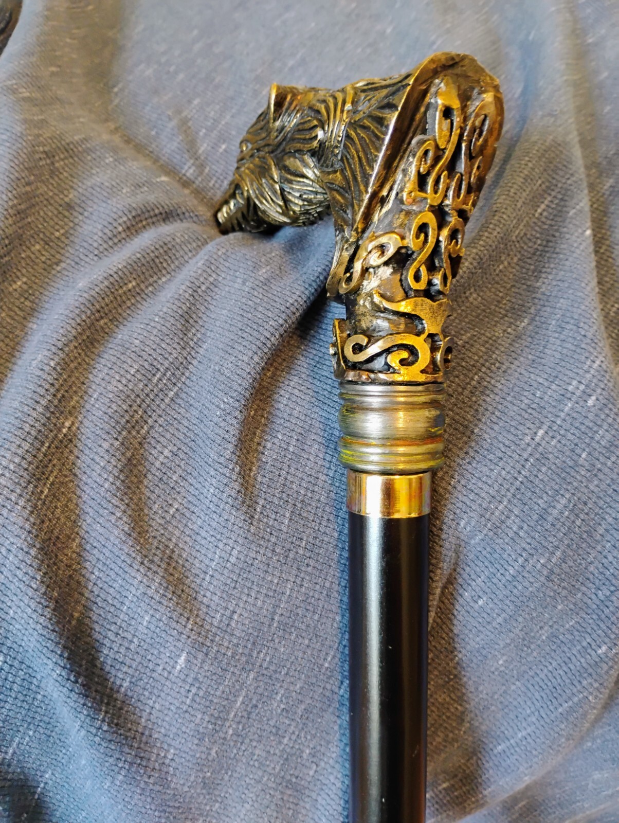 Wolfman Cane Wolf Man Solid Brass Head 2010 Movie… - image 5