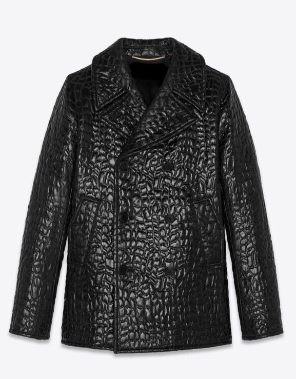 Giacca Saint Laurent doppiopetto effetto coccodrillo in ecopelle colore nero