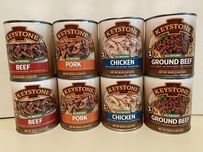 Keystone Ground Beef, Natural Beef, Pork & Chicken 8  28oz cans 2 of each variet