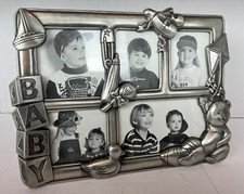 Vintage Silver Baby Multi-Photo Picture Frame Collage 5 Photos - 2.5x3 3x3 5x3