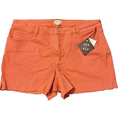 Ava & Viv Plus 22W High Rise Cut-off Denim Jean Shorts Tigerlily Orange NWT