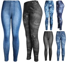 Women's REG/Plus Super Soft Cotton Blend Denim Printed Lightweight Leggings