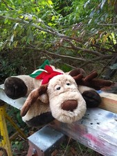 Holiday Christmas Moose Reindeer Plush Stuffed Animal With Red Green Scarf