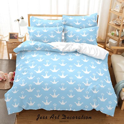 3D Cartoon Crown Star Pattern Blue Quilt Cover Set Bedding Sets Pillowcases 64