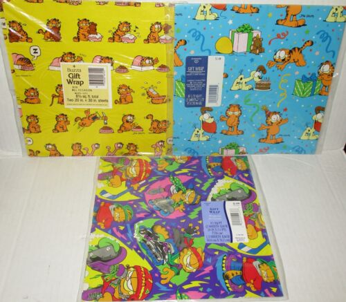 Vtg GARFIELD Gift Wrap LOT (OF 3) Wrapping Paper 6 Sheets Gibson Hallmark 20x30" - Picture 1 of 8