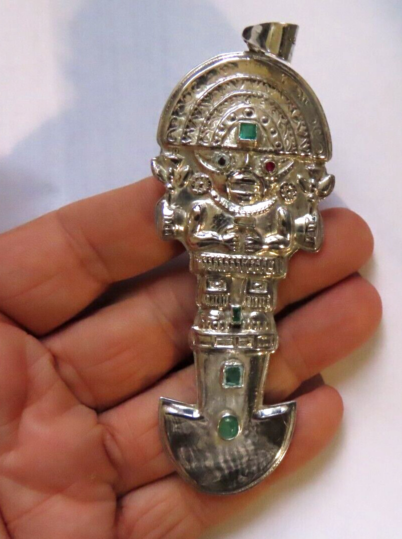 Antique Embedded Natural Ruby Emerald Tumi Pendan… - image 3