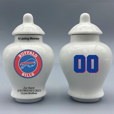 Ceramic Football Urn   Buffalo Bills Theme, Custom Text  Number