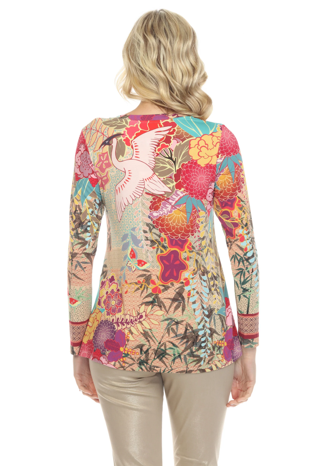 Johnny Was Getsu Favorite Long Sleeve Crew Neck Swing Tee Boho Chic